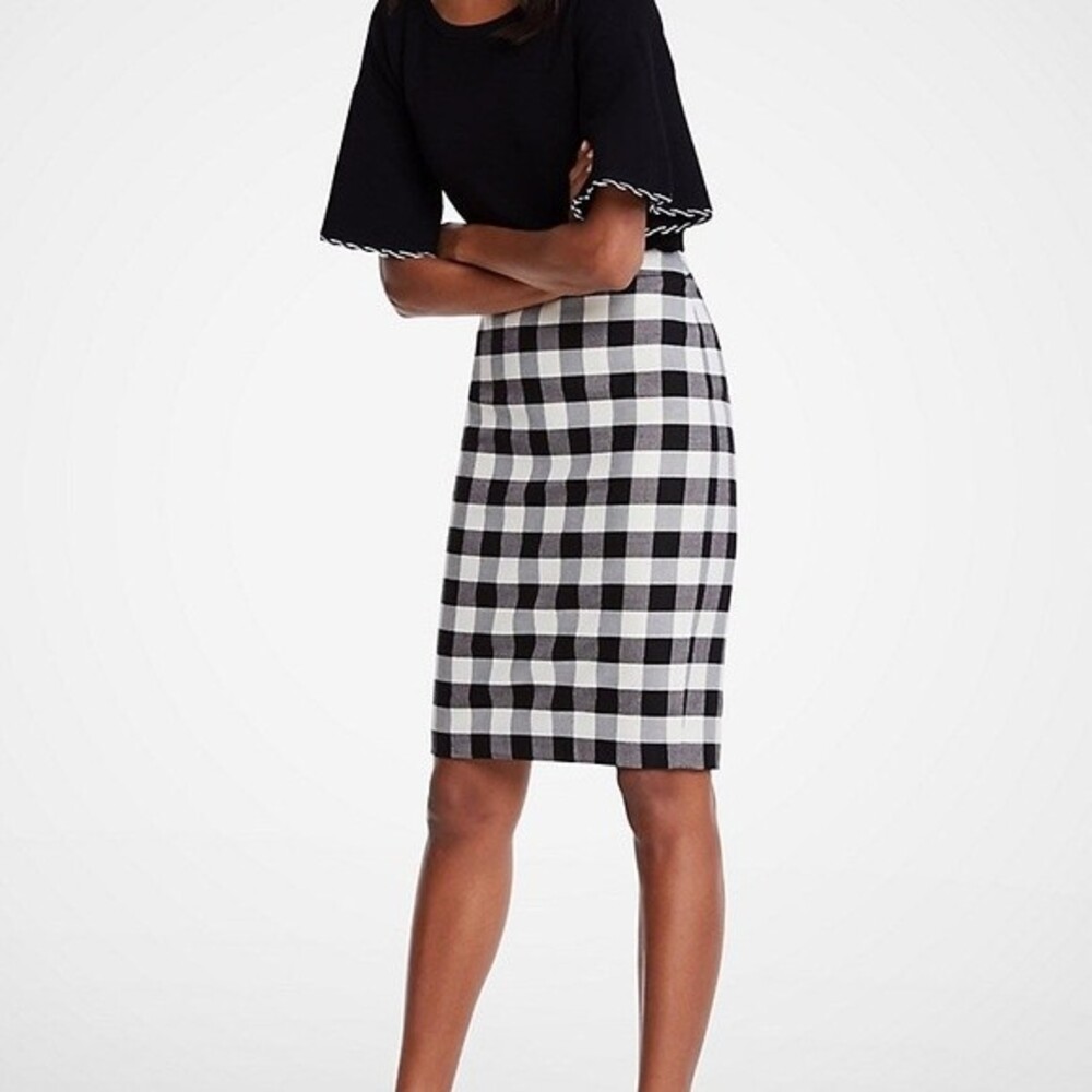 Ann Taylor Gingham Checkered Pattern Pencil Skirt Black / White / Gray Size 16P